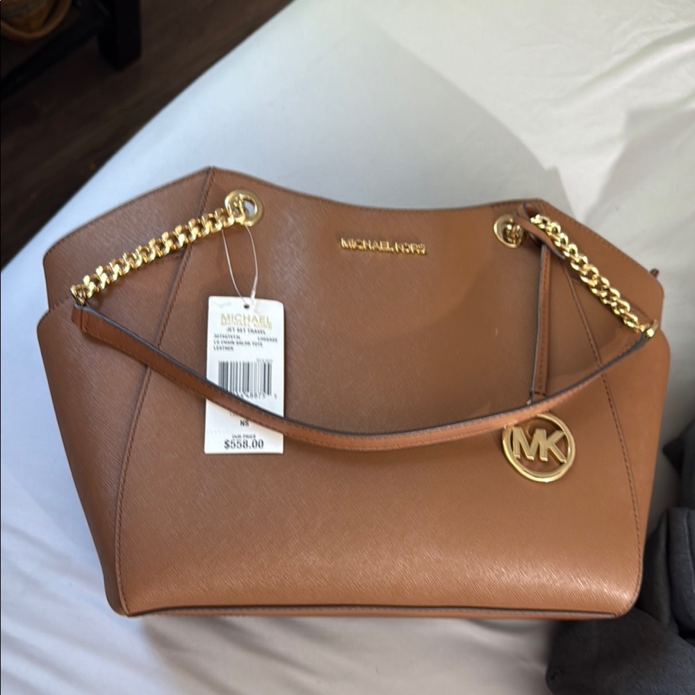 Michael Kors Brown Shoulder Bag with Gold Accents NWT